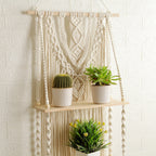 Handmade Macrame Wall Hanging 2-Tier Shelf Planter
