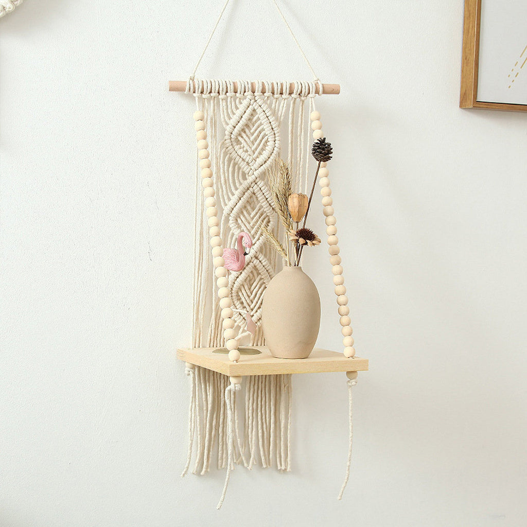Macrame Boho Decor Wall Hanging Shelf, 12x5 In