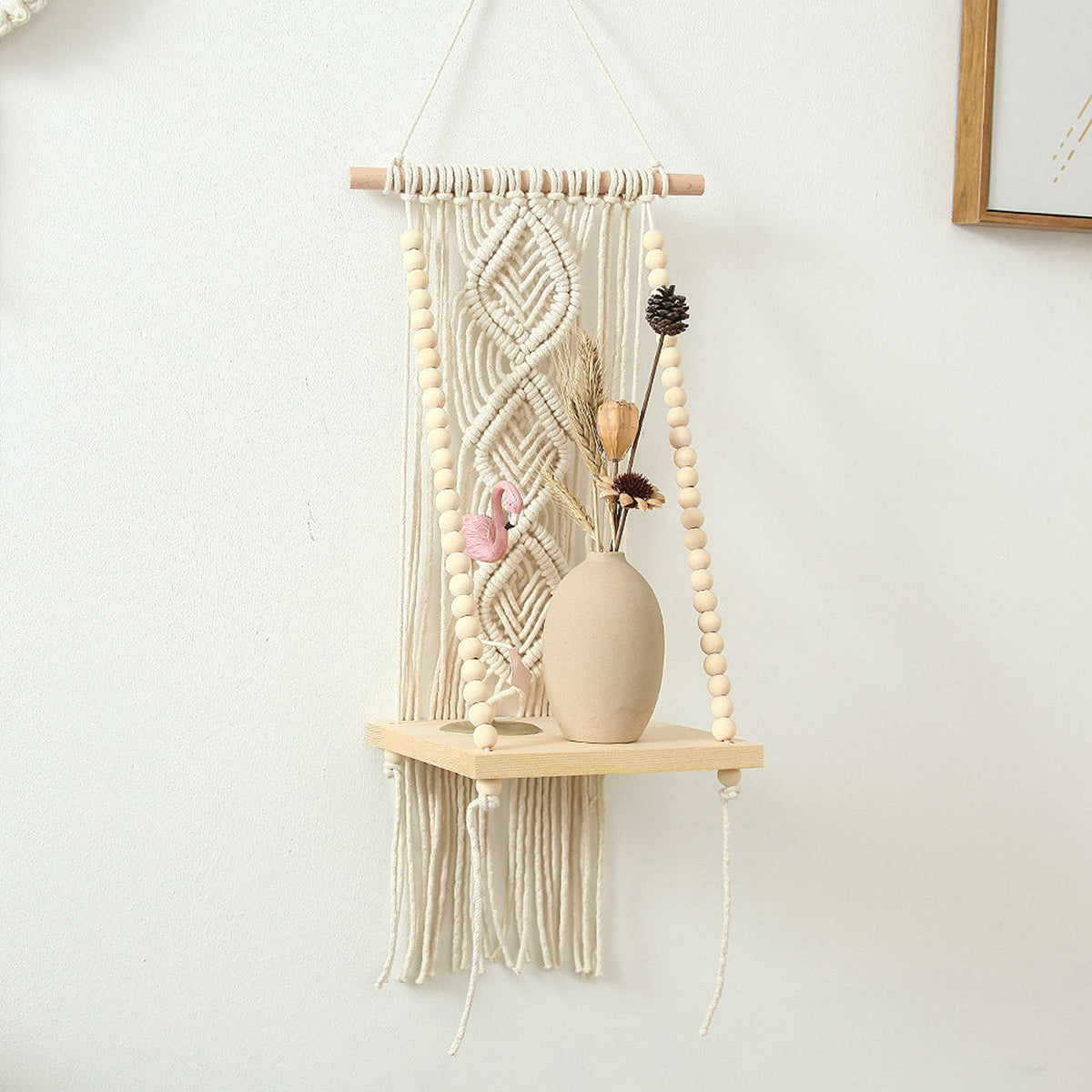 Macrame Boho Decor Wall Hanging Shelf, 12x5 In