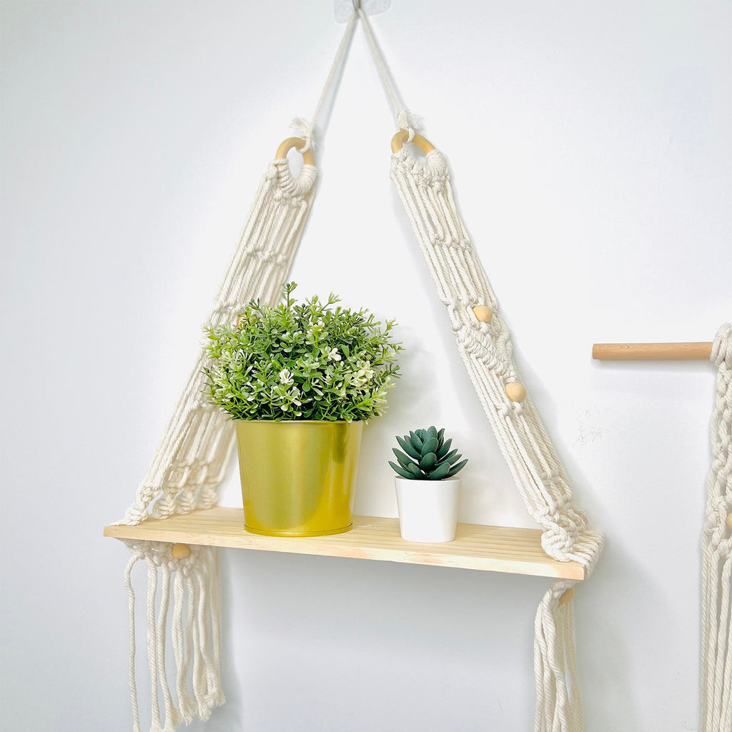 Macrame Boho Decor Wall Hanging Shelf, 12x5 In