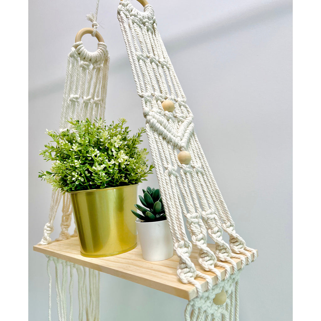 Macrame Boho Decor Wall Hanging Shelf, 12x5 In