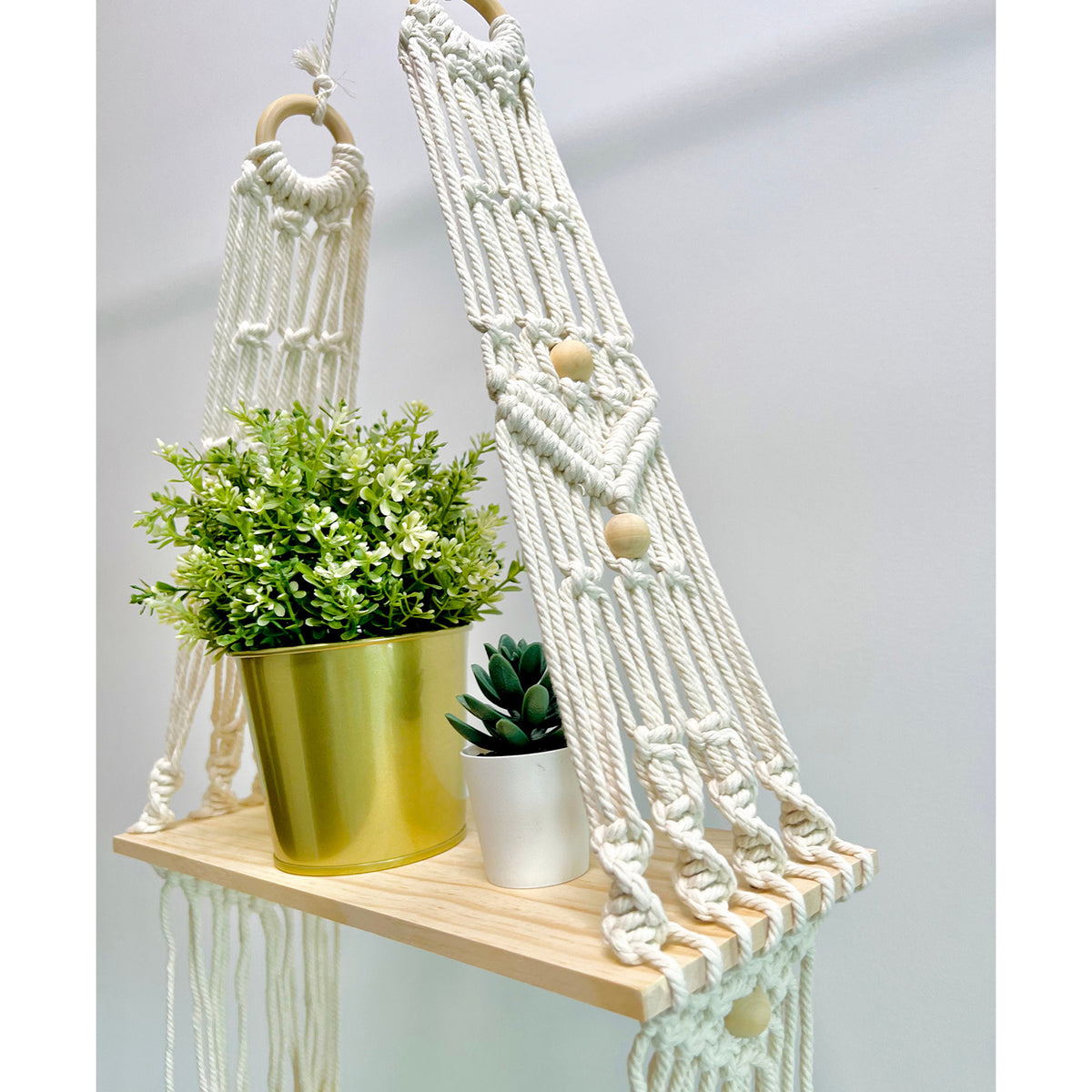 Macrame Boho Decor Wall Hanging Shelf, 12x5 In