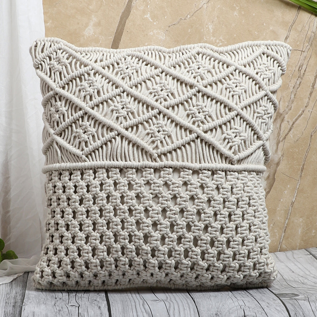 Off-white macrame sofa cushion cover