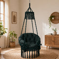 King size macrame swing chair in dark green