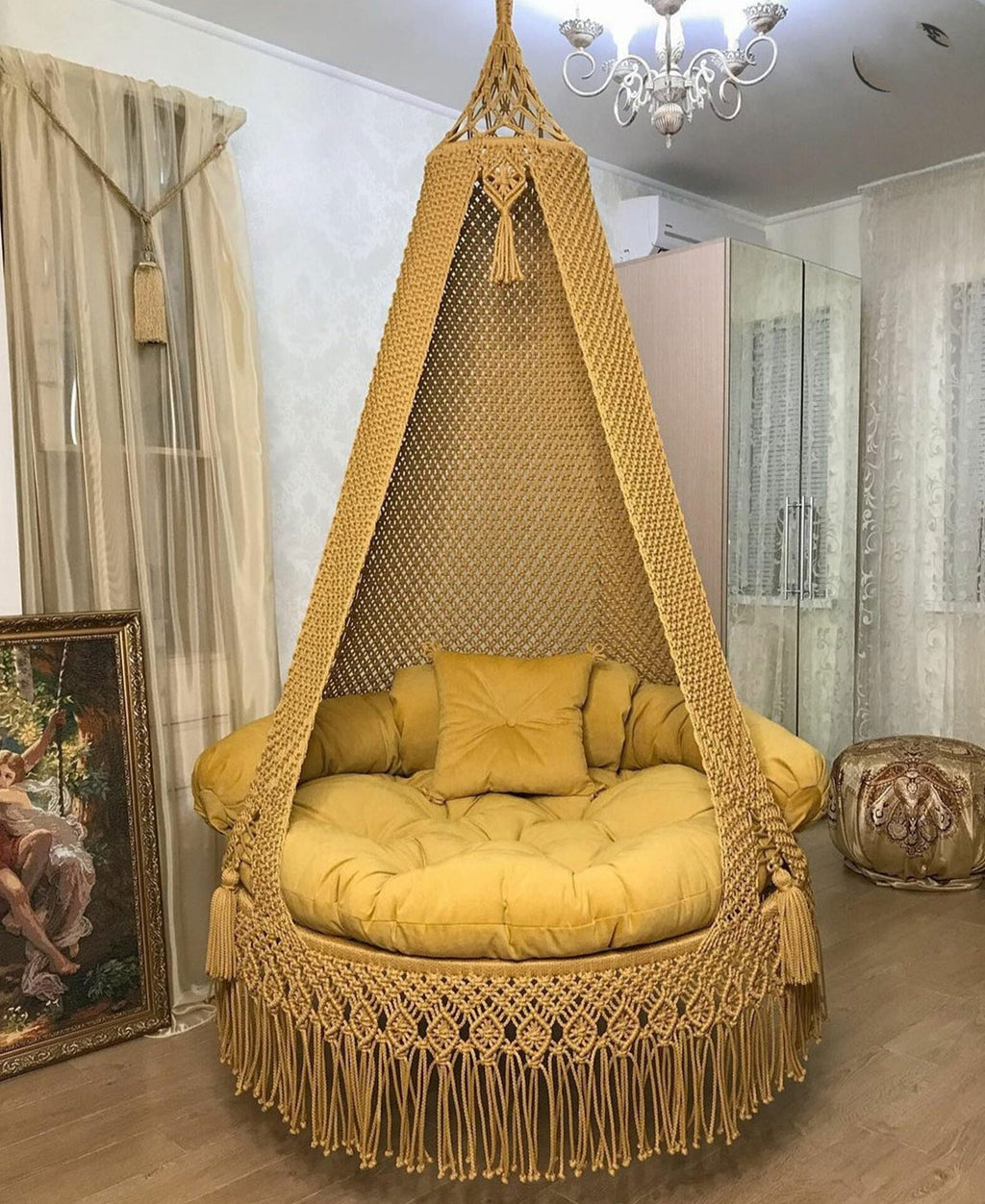 Macrame swing in mustard yellow