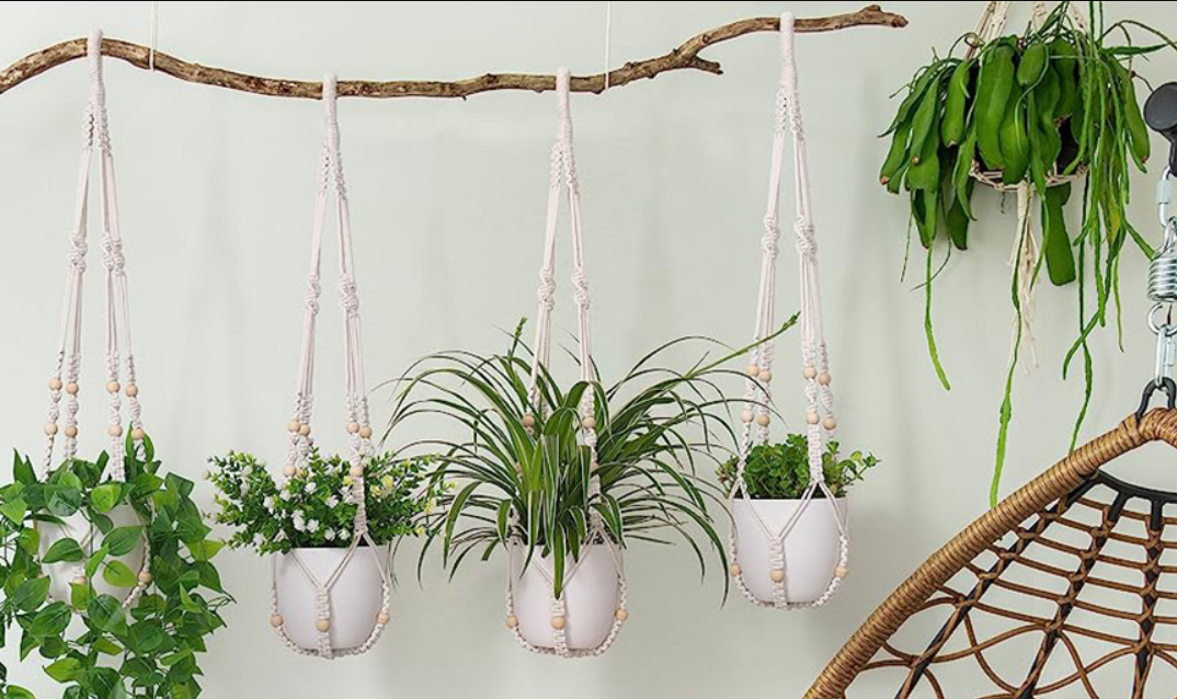 Handmade Cotton Rope Hanging Planters Flower Pots | Set Of 2