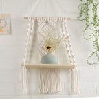 Macrame Wall Hanging Shelf Planter, Off White