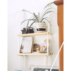 Macrame Wall Hanging Dual Shelf Storage, 16x36x5 In