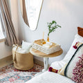 Macrame table basket with wooden handles — handwoven India