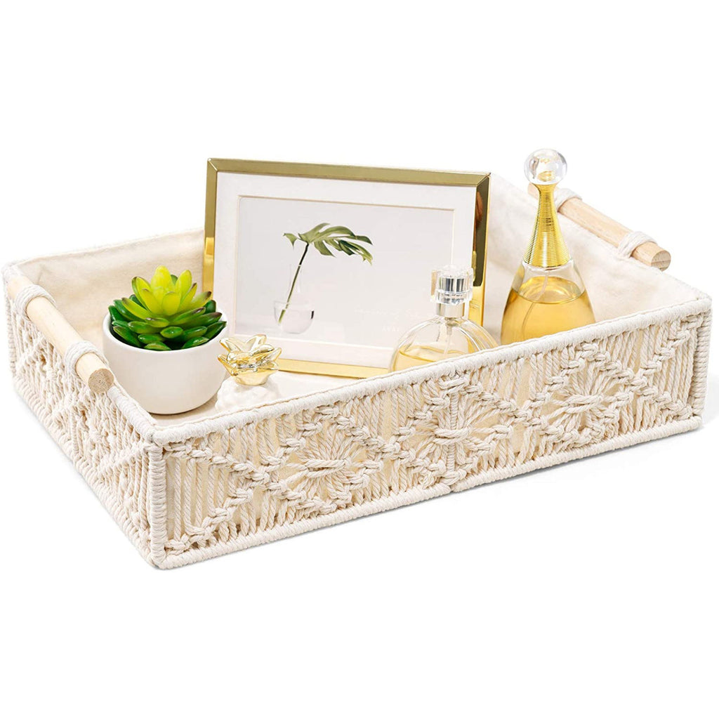 Macrame table basket lifestyle — boho home decor India