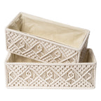 Handwoven macrame storage basket set in off-white cotton rope