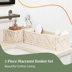 Set of 2 hand-knotted macrame shelf storage baskets