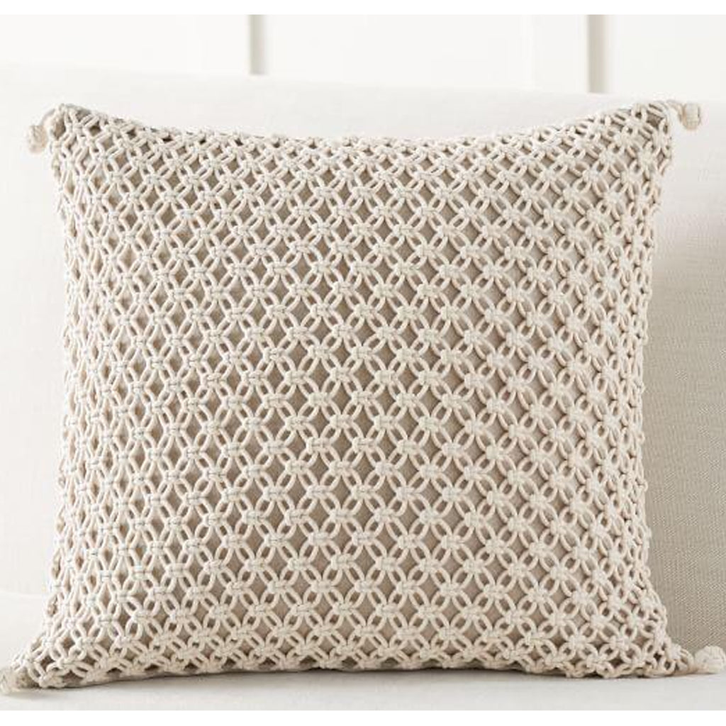 Abstract Pattern Macrame Cushion Cover, hand-knotted off-white