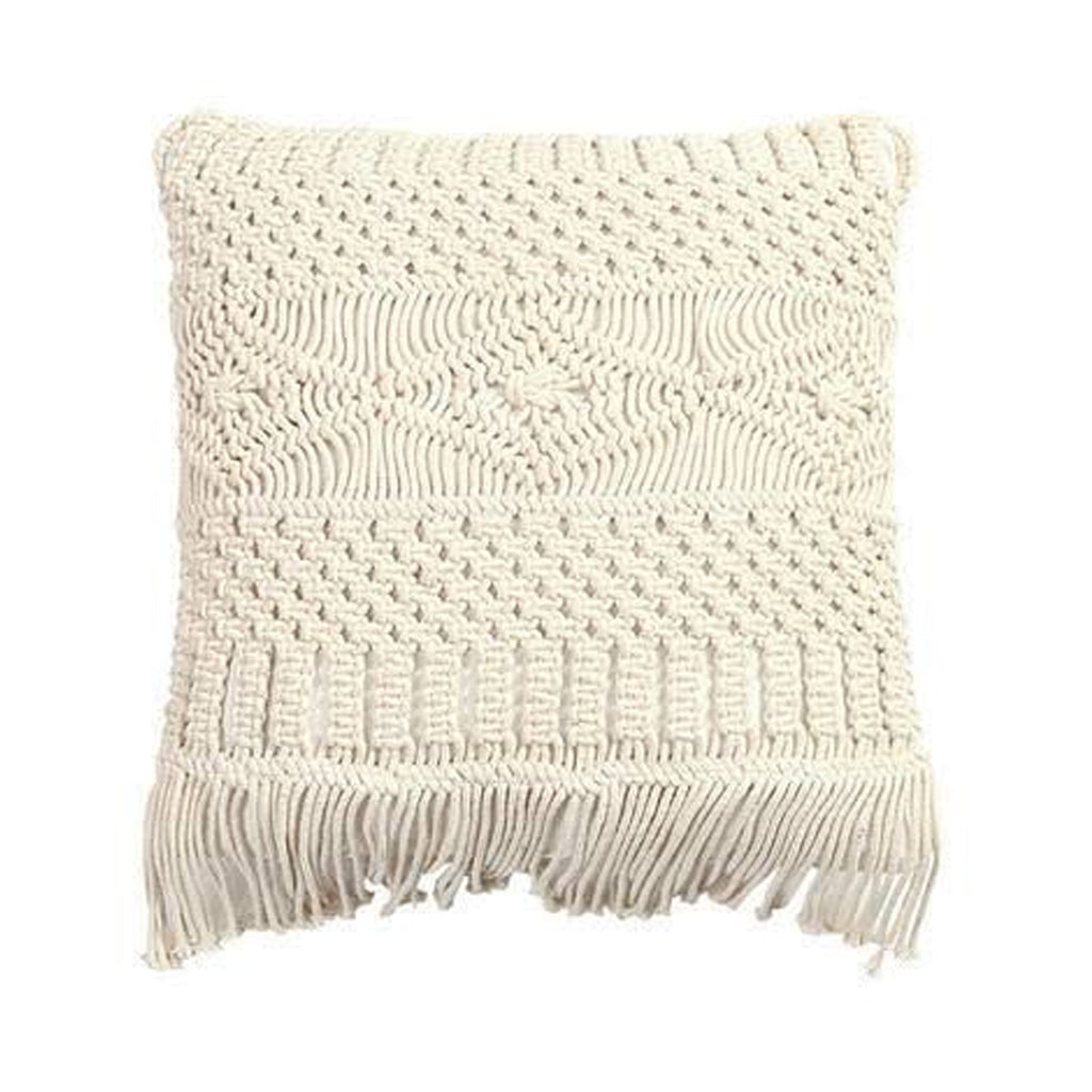 Off-white hand-knotted macrame cushion cover