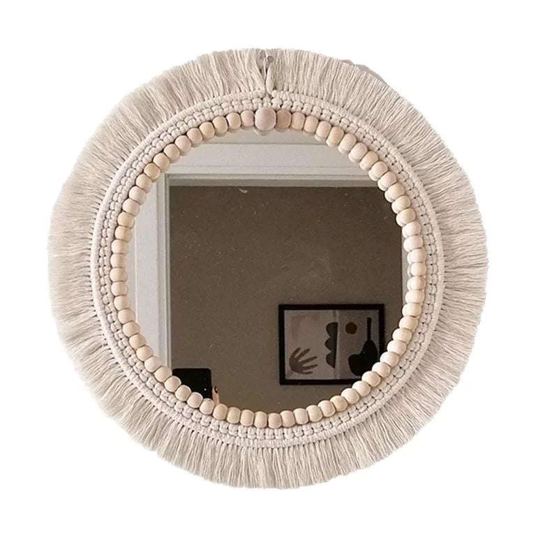 Macrame wall mirrors white background — handwoven artisan India