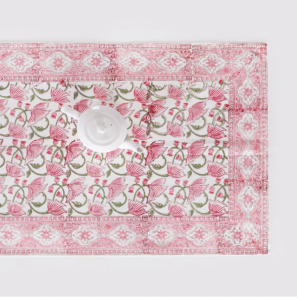 Beautiful Hand Printed Table Runner Pink Floral