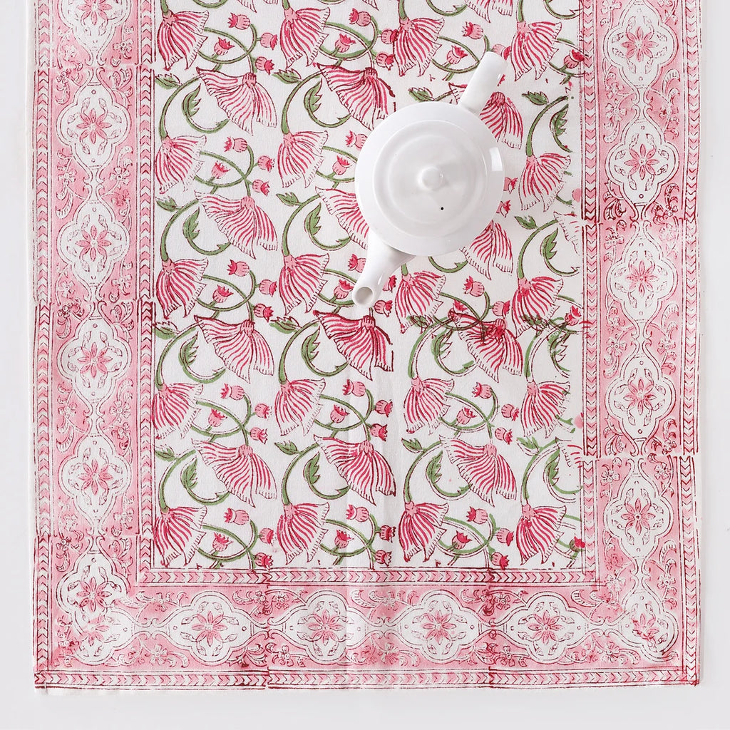 Beautiful Hand Printed Table Runner Pink Floral