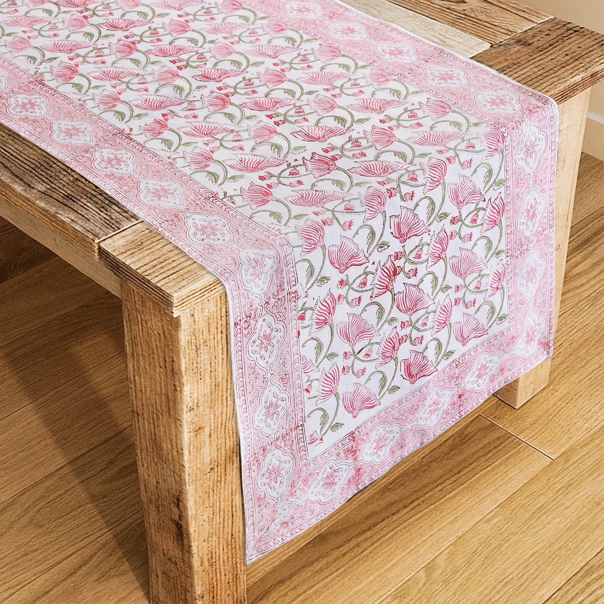 Beautiful Hand Printed Table Runner Pink Floral