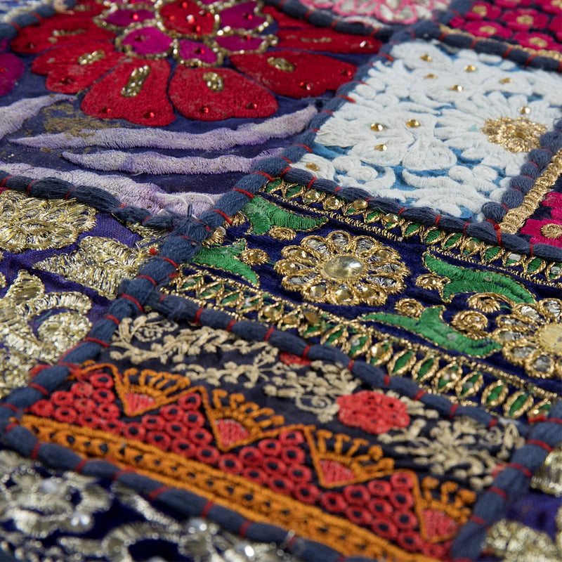 Beautiful Indian Embroidery Blue Patchwork Cotton Table Runner