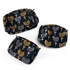 Black Floral Block Printed Cotton Zipper Closure Toiletry Bag