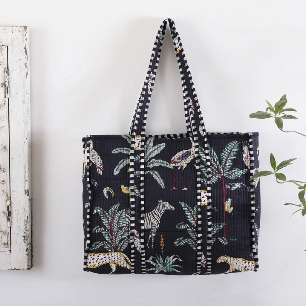 Black Forest Cotton Quilted Tote Bag / Shopping Bag