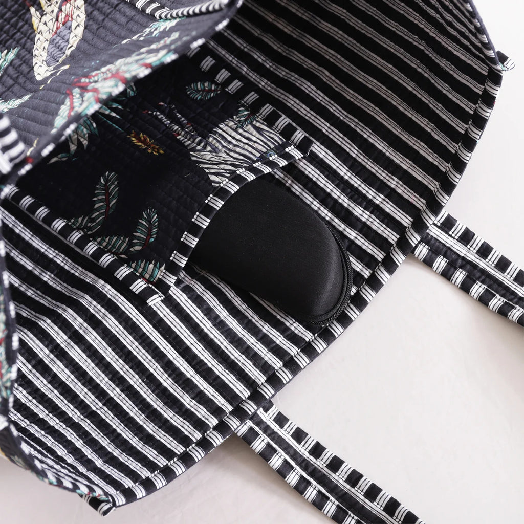 Black Forest Cotton Quilted Tote Bag / Shopping Bag