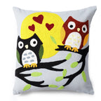 Blue Embroidery Lovely Owl Cushion Cover