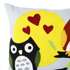Blue Embroidery Lovely Owl Cushion Cover