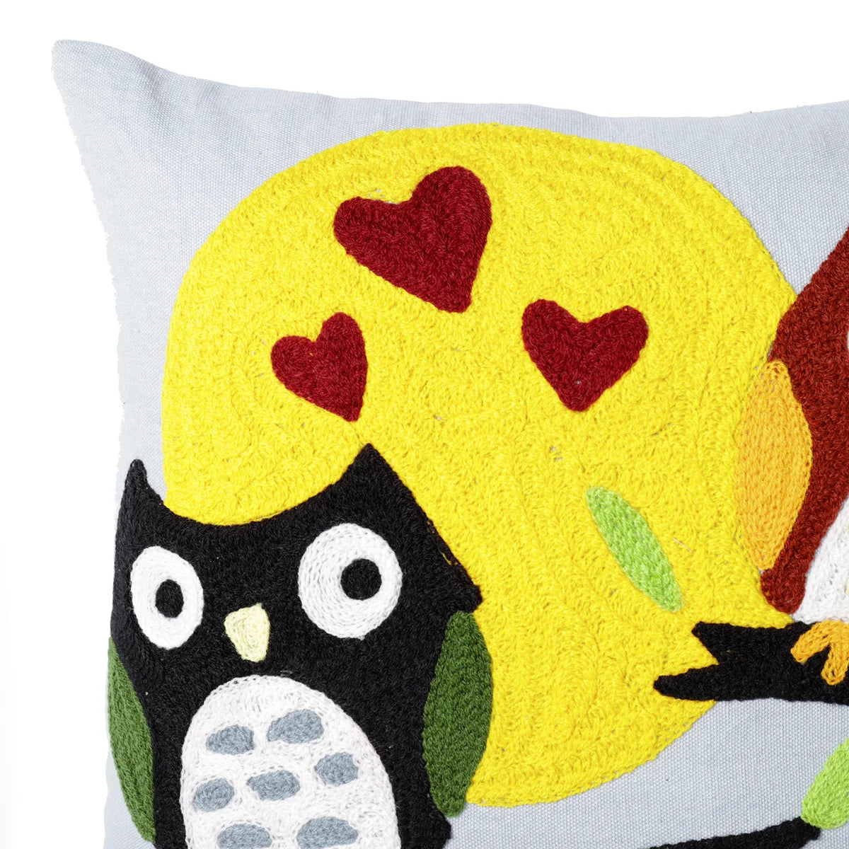 Blue Embroidery Lovely Owl Cushion Cover