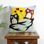 Blue Embroidery Lovely Owl Cushion Cover