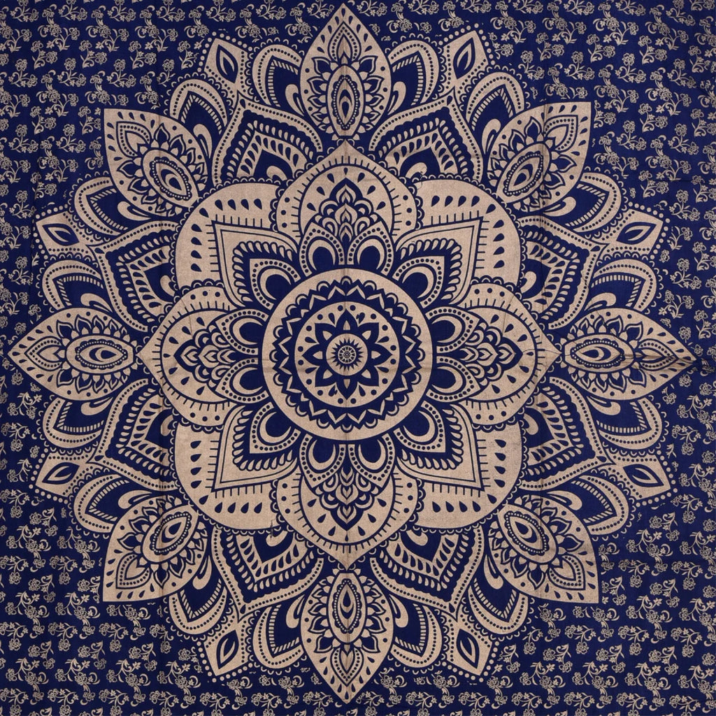 Blue Gold Ombre Mandala Printed Wall Hanging