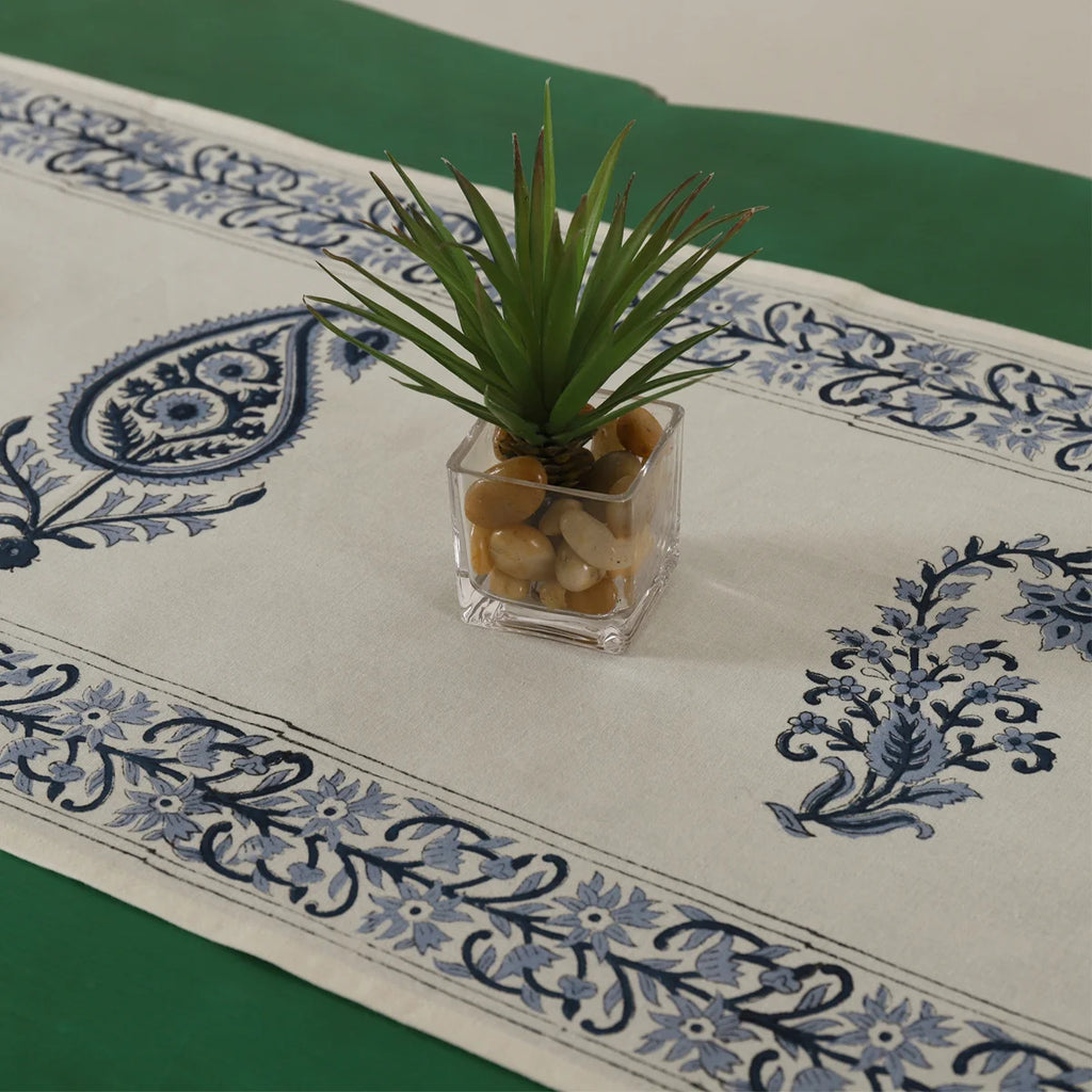 Blue Paisley Print Cotton Table Runner