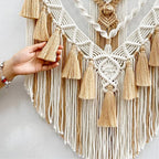 Boho Macrame Beautiful Wall Tapestry in Beige - bottom fringe close-up