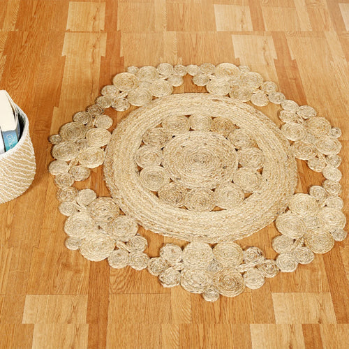 Brown braided round jute rug 36 inch — handwoven natural fibre India