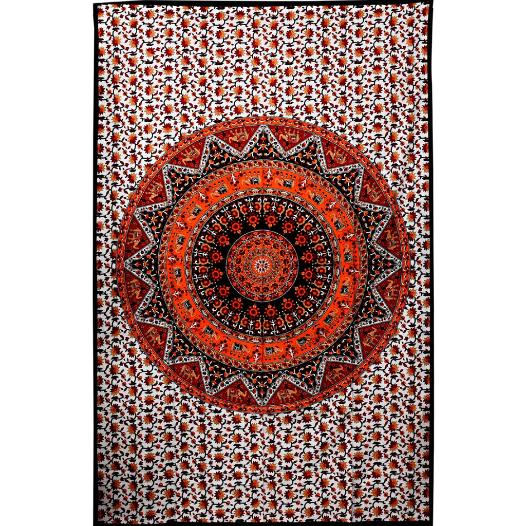 Brown Elephant Mandala Printed Wall Decor Tapestry
