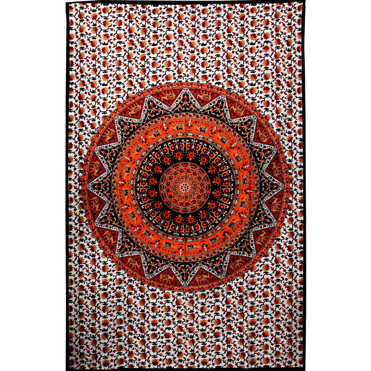 Brown Elephant Mandala Printed Wall Decor Tapestry