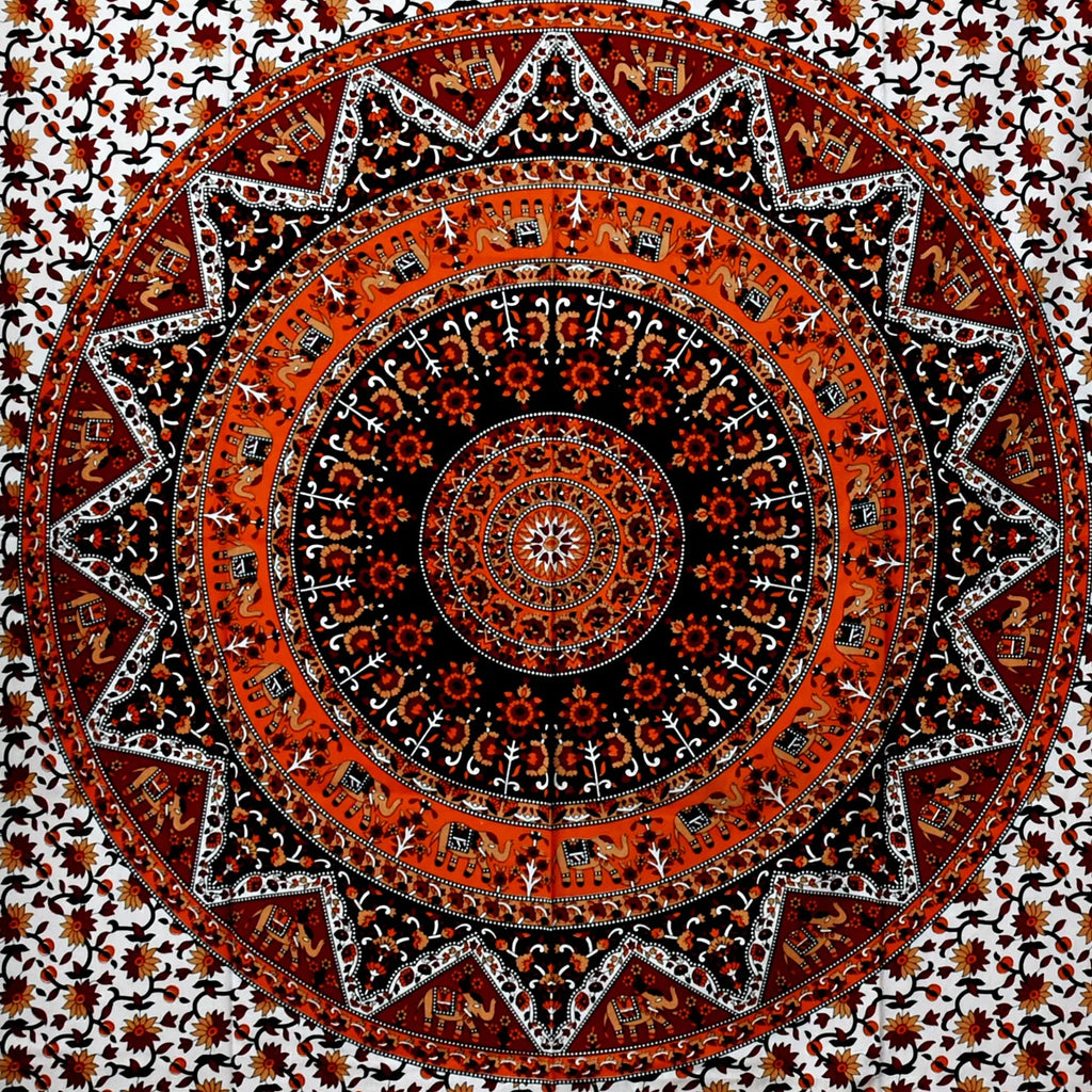 Brown Elephant Mandala Printed Wall Decor Tapestry