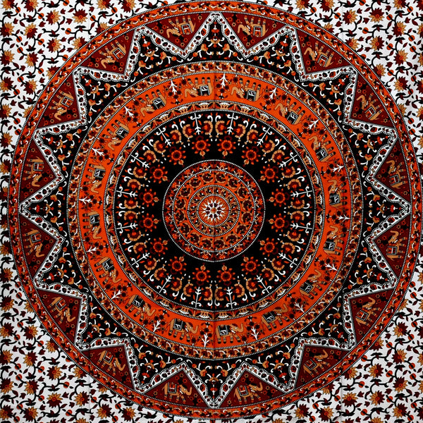 Brown Elephant Mandala Printed Wall Decor Tapestry