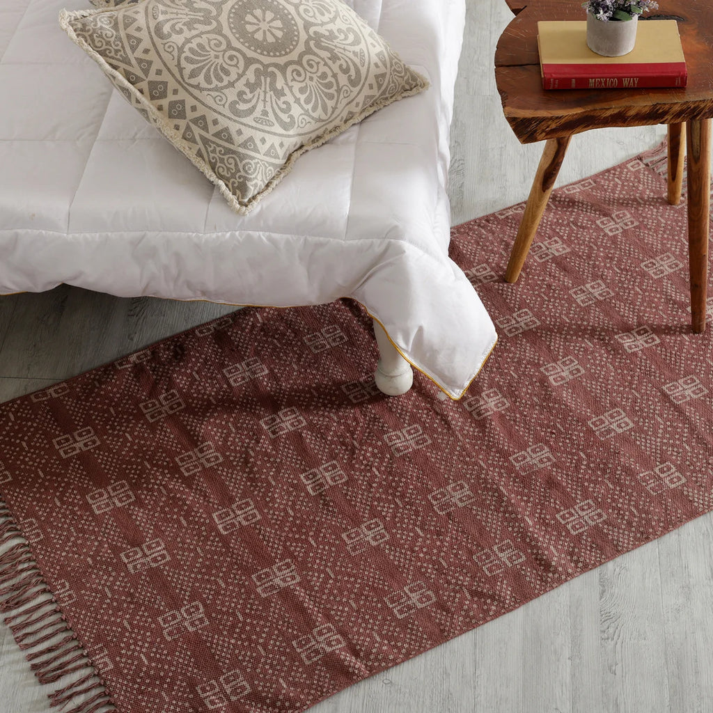 Burgundy Block Printed Rug
