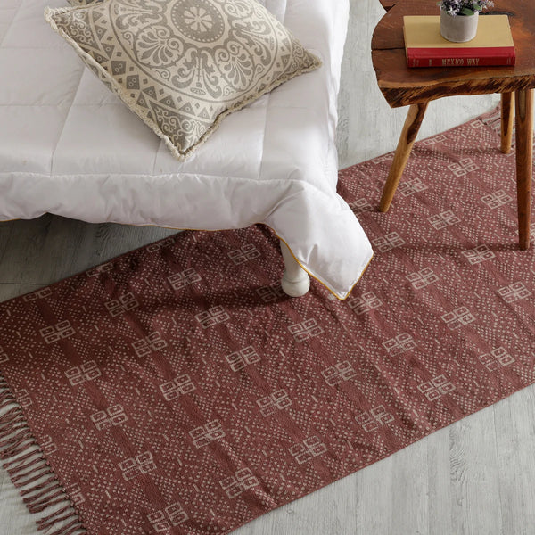 Burgundy Block Printed Rug