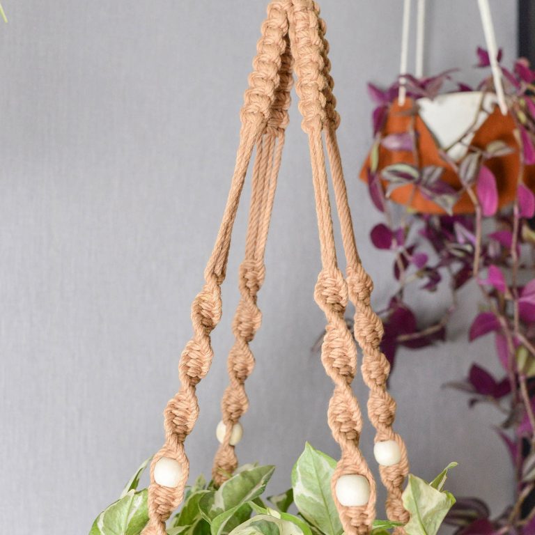 Macrame Plant Hanger Square Shape Pine Wood Shelf | Handwoven