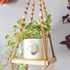 Macrame plant hanger pine wood detail — handwoven India