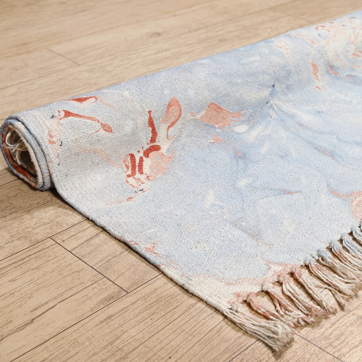 Turquoise Tie Dye Hand Block Print Floral Rug