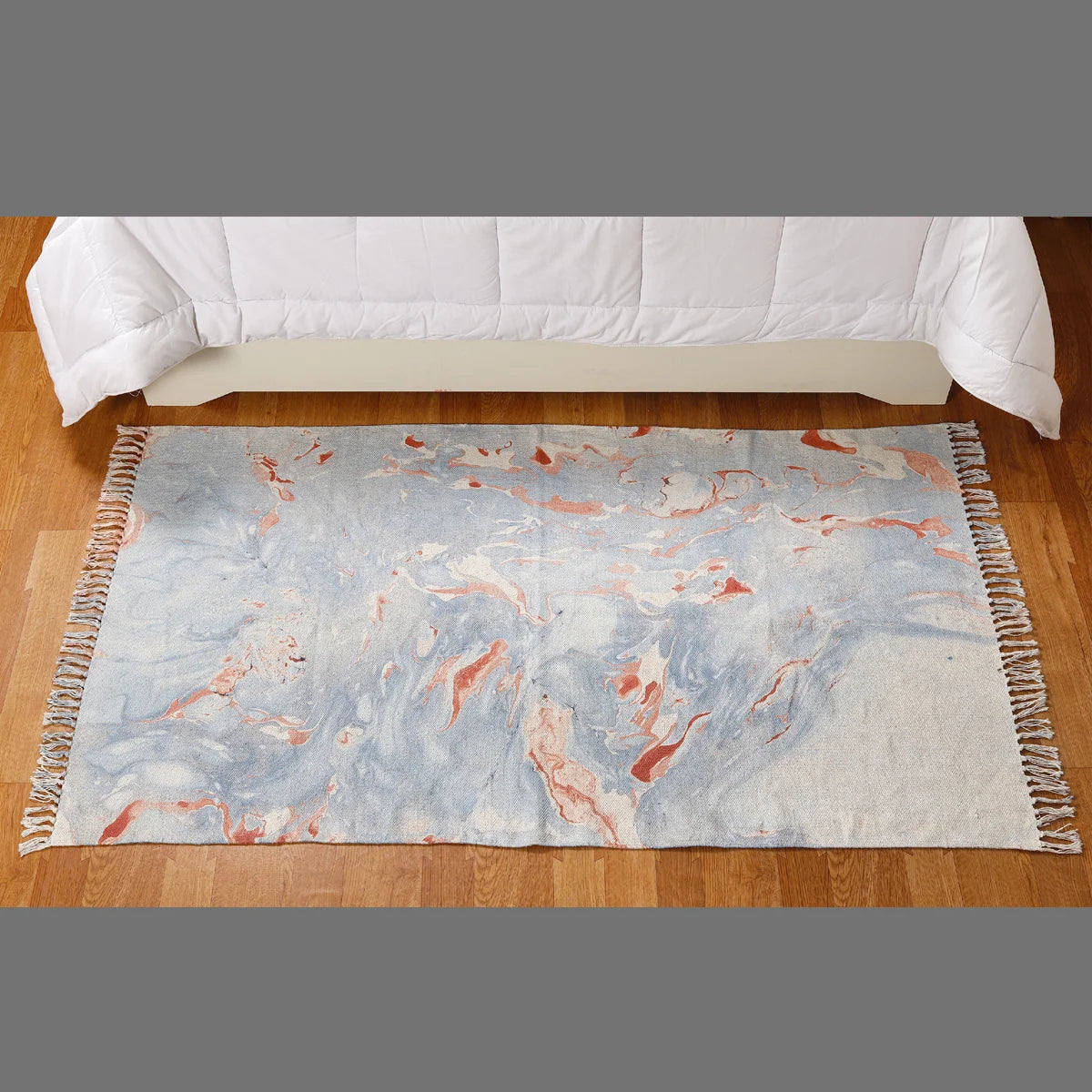 Turquoise Tie Dye Hand Block Print Floral Rug