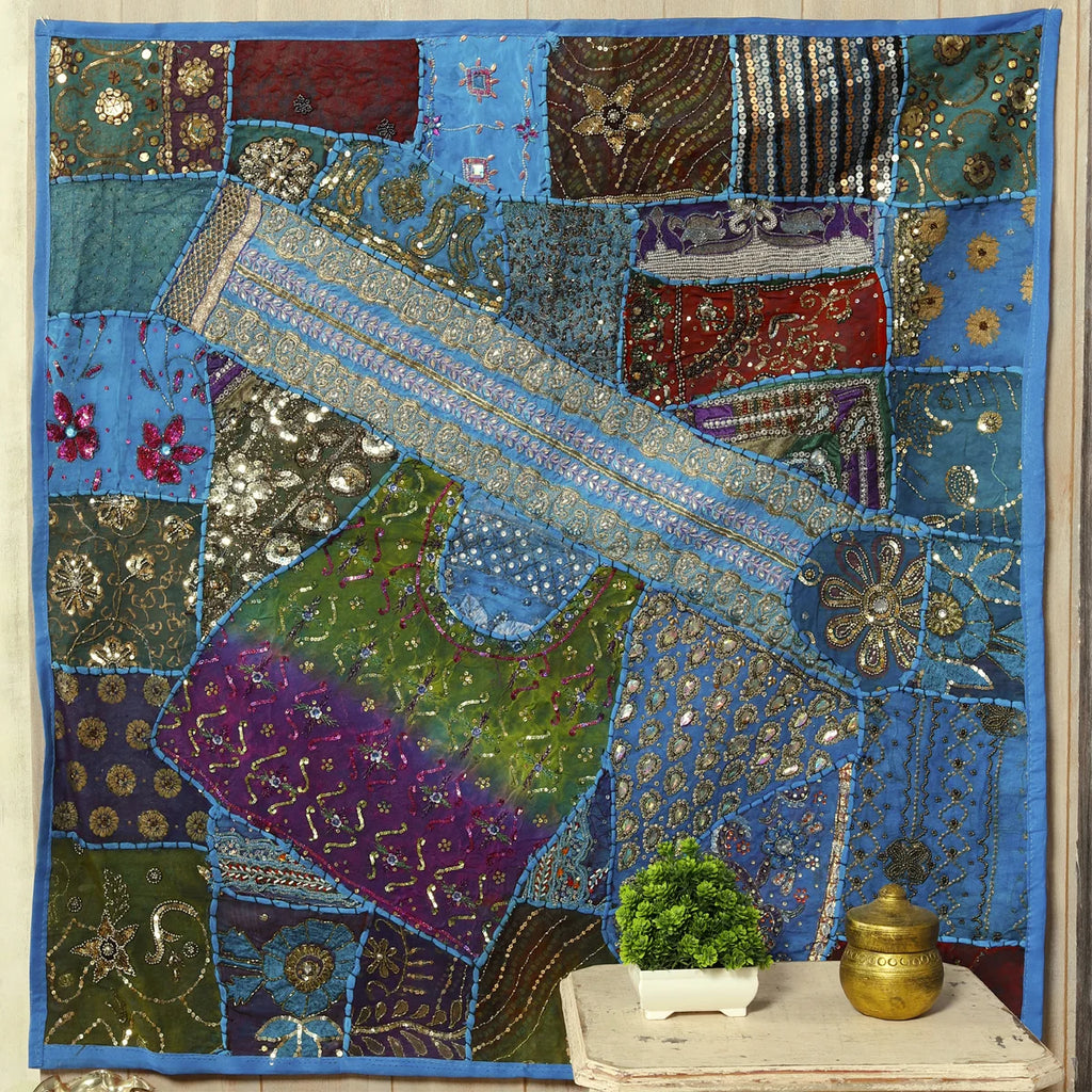 Turquoise Cotton patchwork tapestry