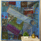 Turquoise Cotton patchwork tapestry