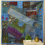 Turquoise Cotton patchwork tapestry