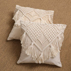 Hand-Knotted Bohemian Macrame Cushion Cover with Tassels