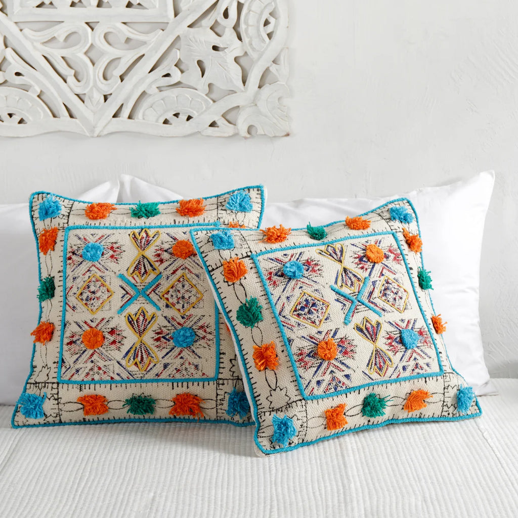 Decorative Tufted & Hand Block Print Dhurrie Cushion Cover