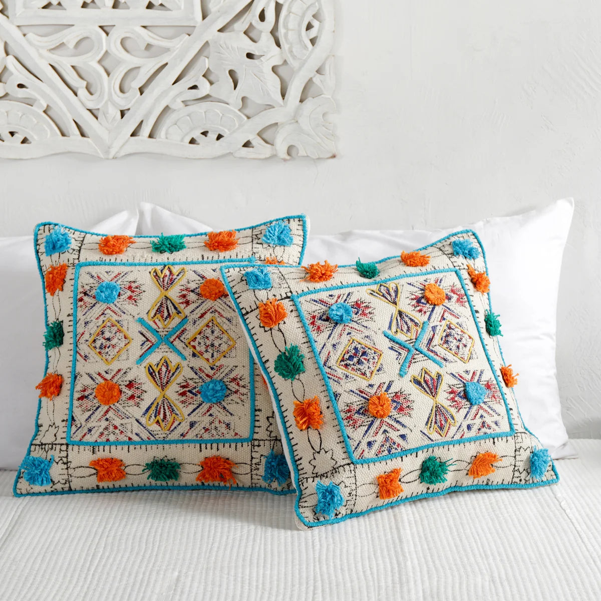 Decorative Tufted & Hand Block Print Dhurrie Cushion Cover